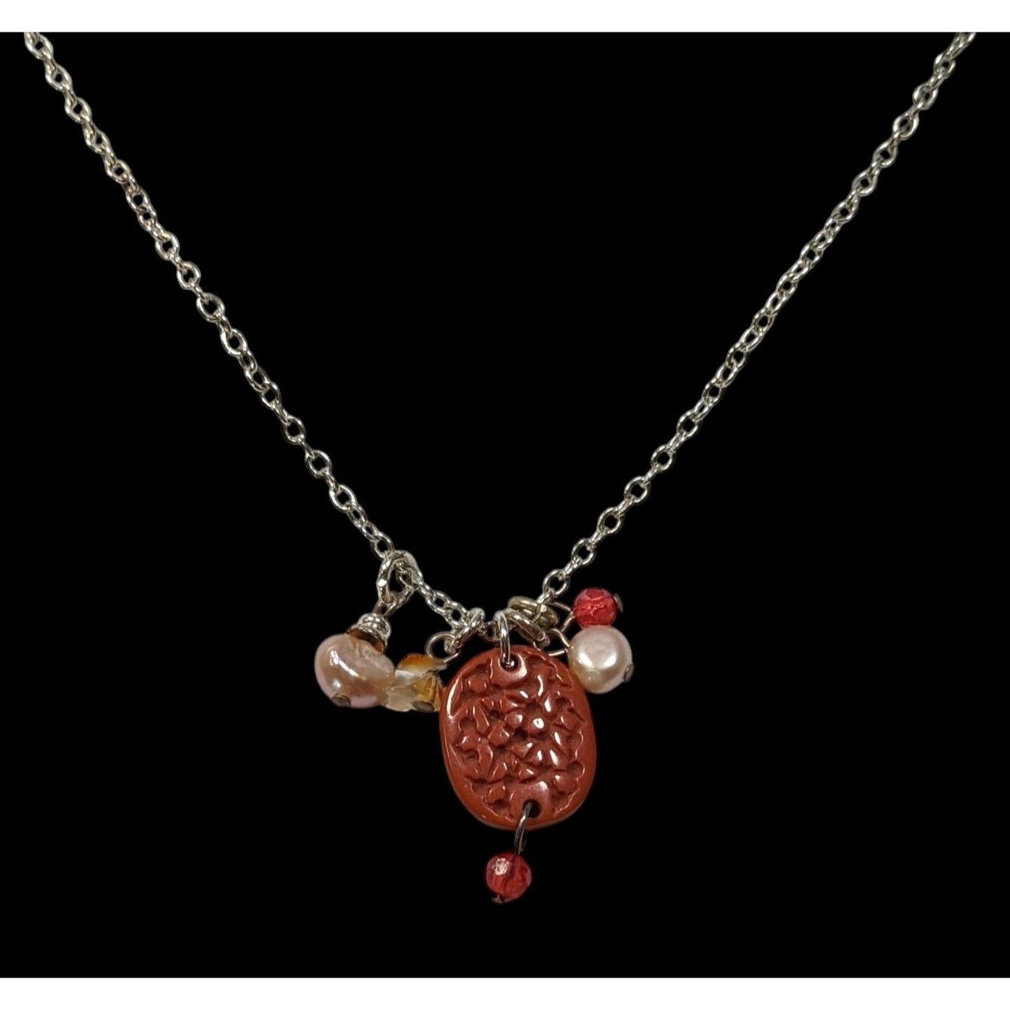 Nature Inspired Pink And Red Cluster Charm Pendant Necklace