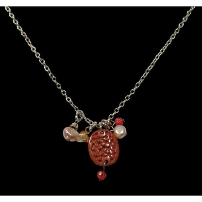 Nature Inspired Pink And Red Cluster Charm Pendant Necklace