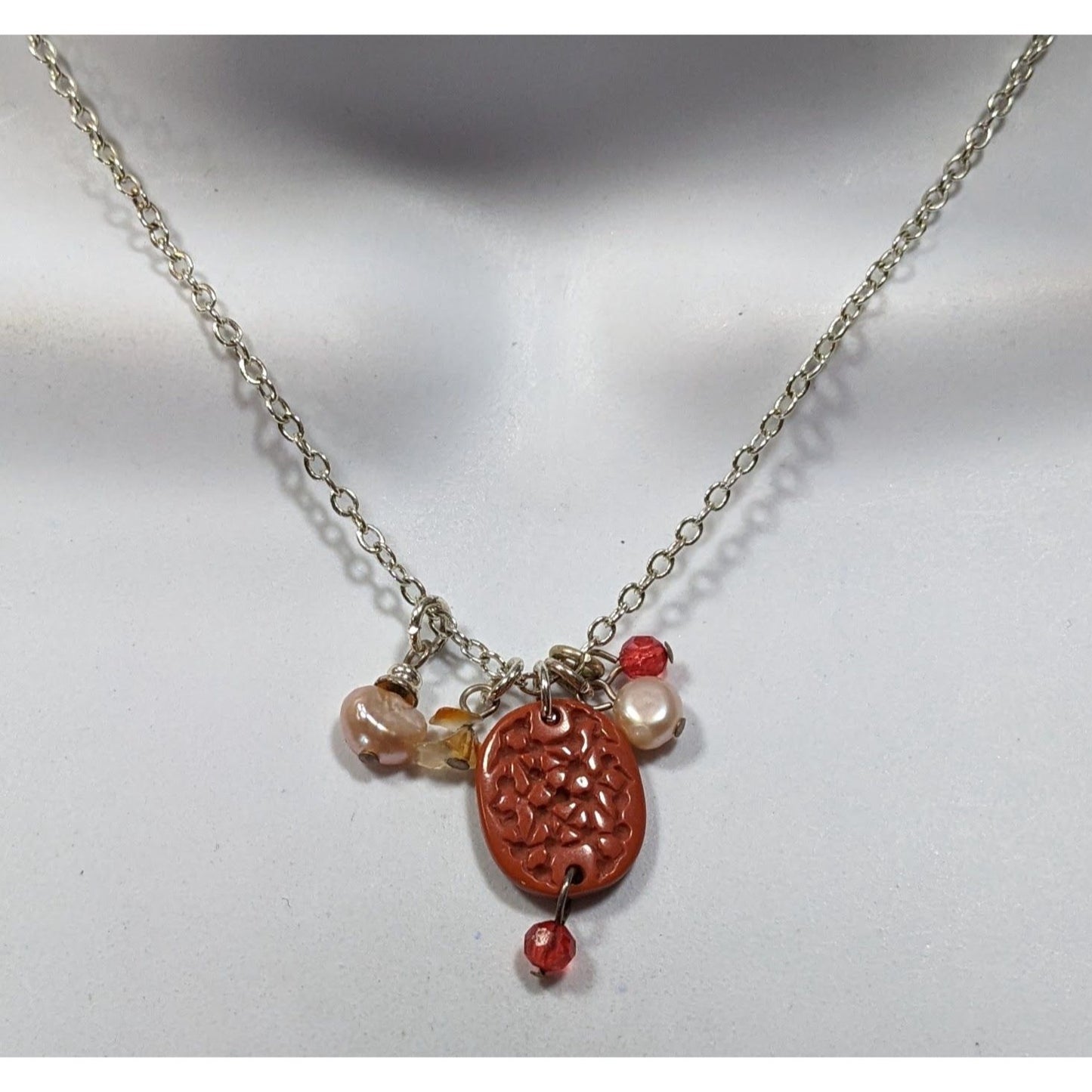Nature Inspired Pink And Red Cluster Charm Pendant Necklace