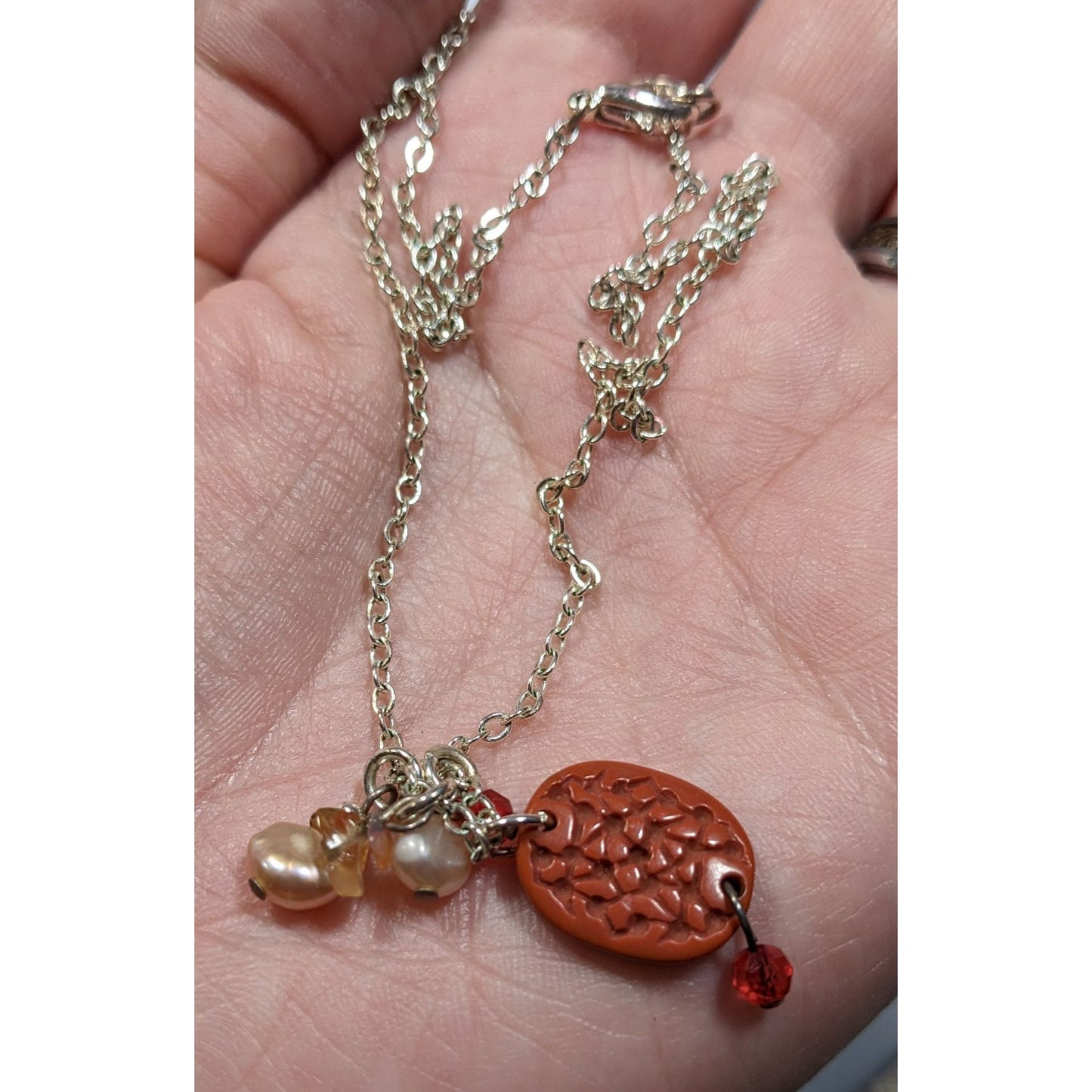 Nature Inspired Pink And Red Cluster Charm Pendant Necklace