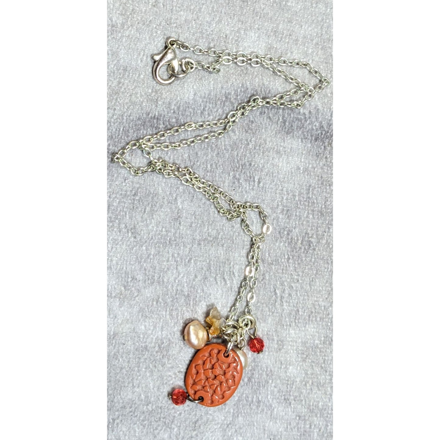 Nature Inspired Pink And Red Cluster Charm Pendant Necklace