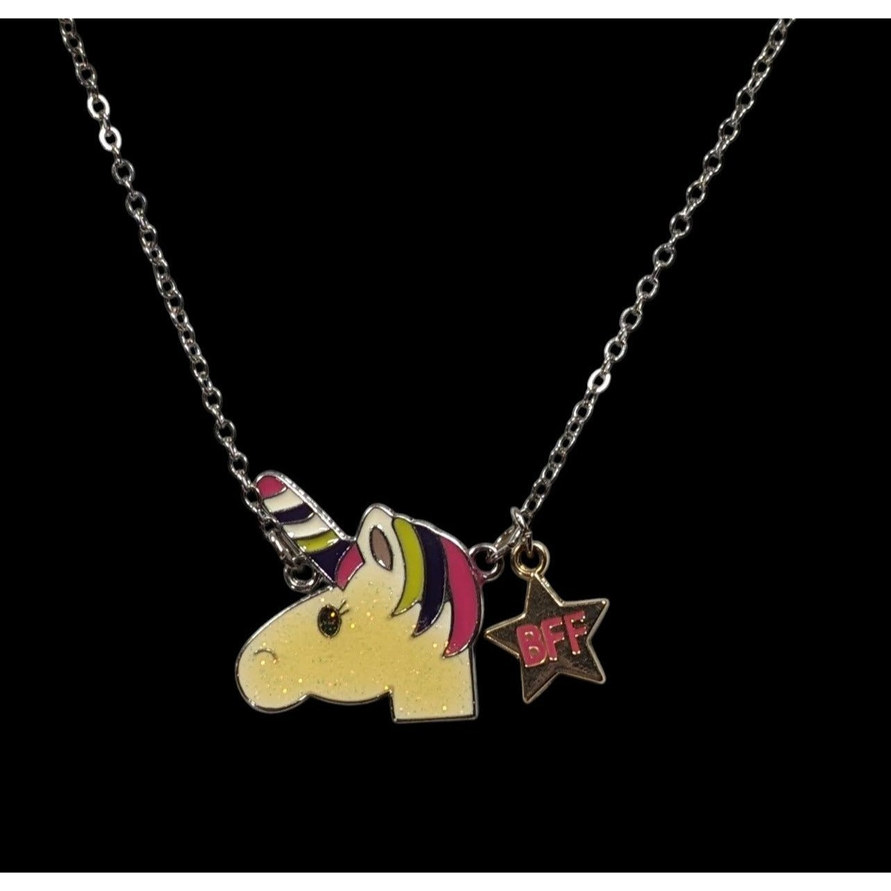 Glitter Unicorn BFF Pendant Necklace With Star Charm