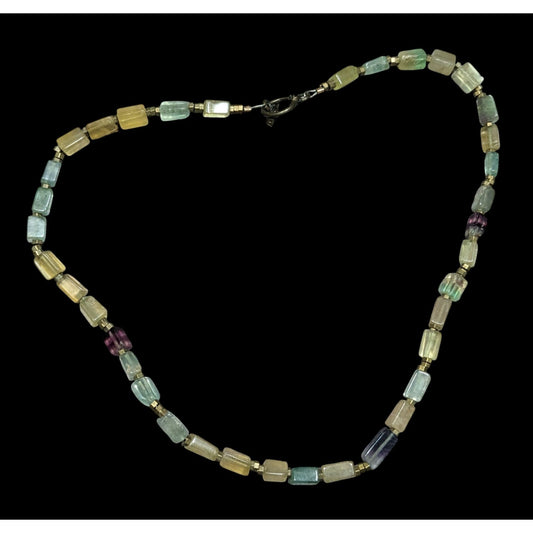 Vintage Multi-Color Fluorite & Brass Beaded Necklace