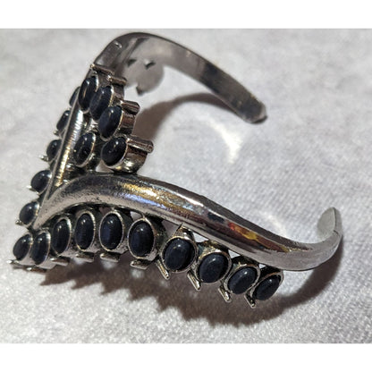 Gothic Vampire Black And Silver Tone Cuff Bracelet