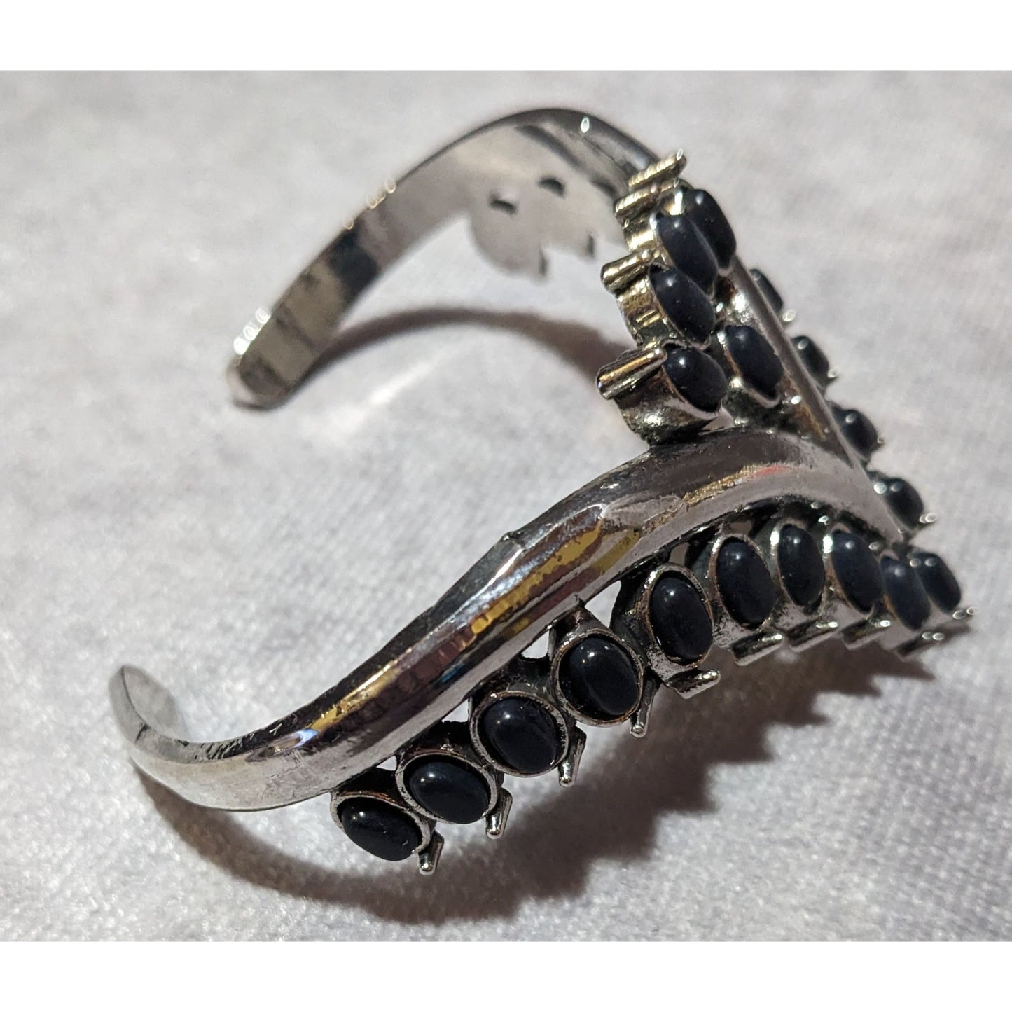 Gothic Vampire Black And Silver Tone Cuff Bracelet