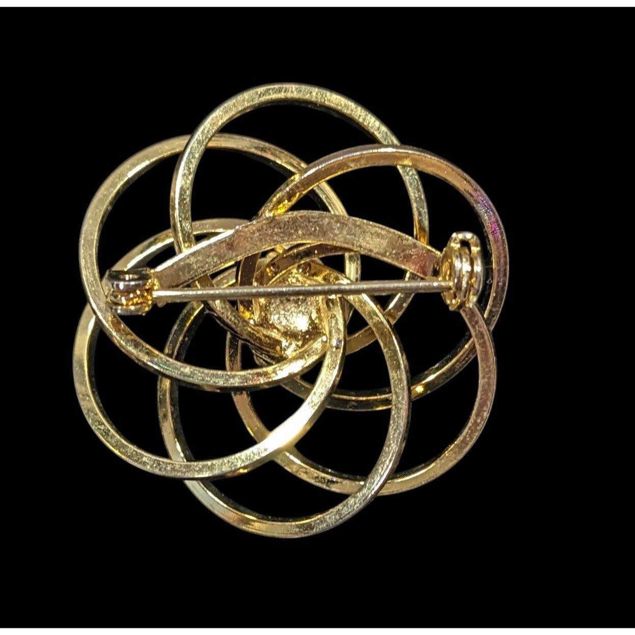 Vintage Atomic Swirl Floral Brooch With Faux Pearl Accent