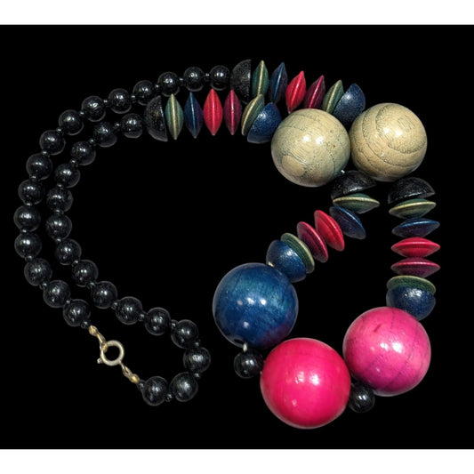Vintage Rainbow Stained Wood Beaded Necklace