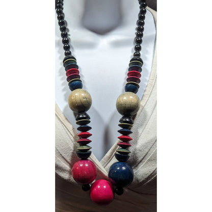 Vintage Rainbow Stained Wood Beaded Necklace