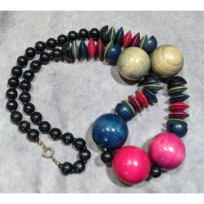 Vintage Rainbow Stained Wood Beaded Necklace