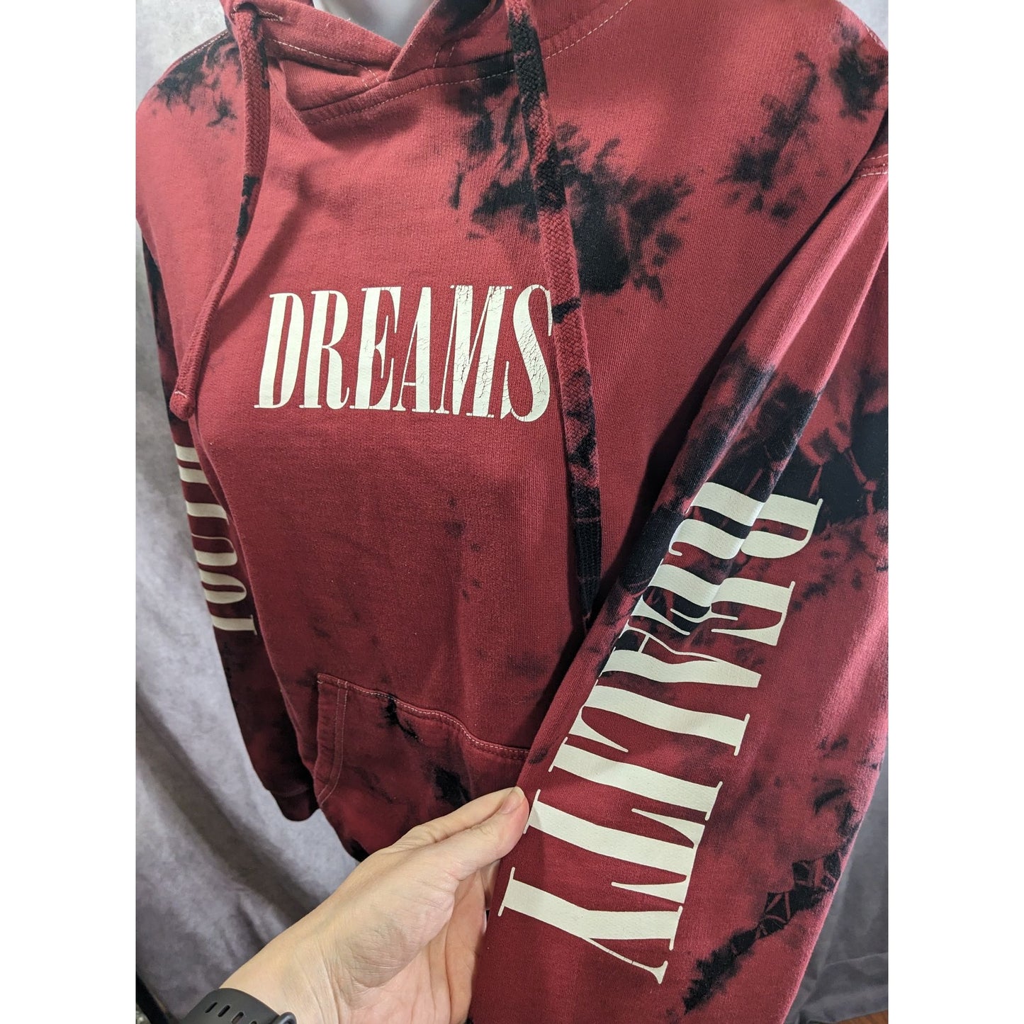 PacSun Womens Tie-Dye Hoodie Dreams Print Red & Black Size Small