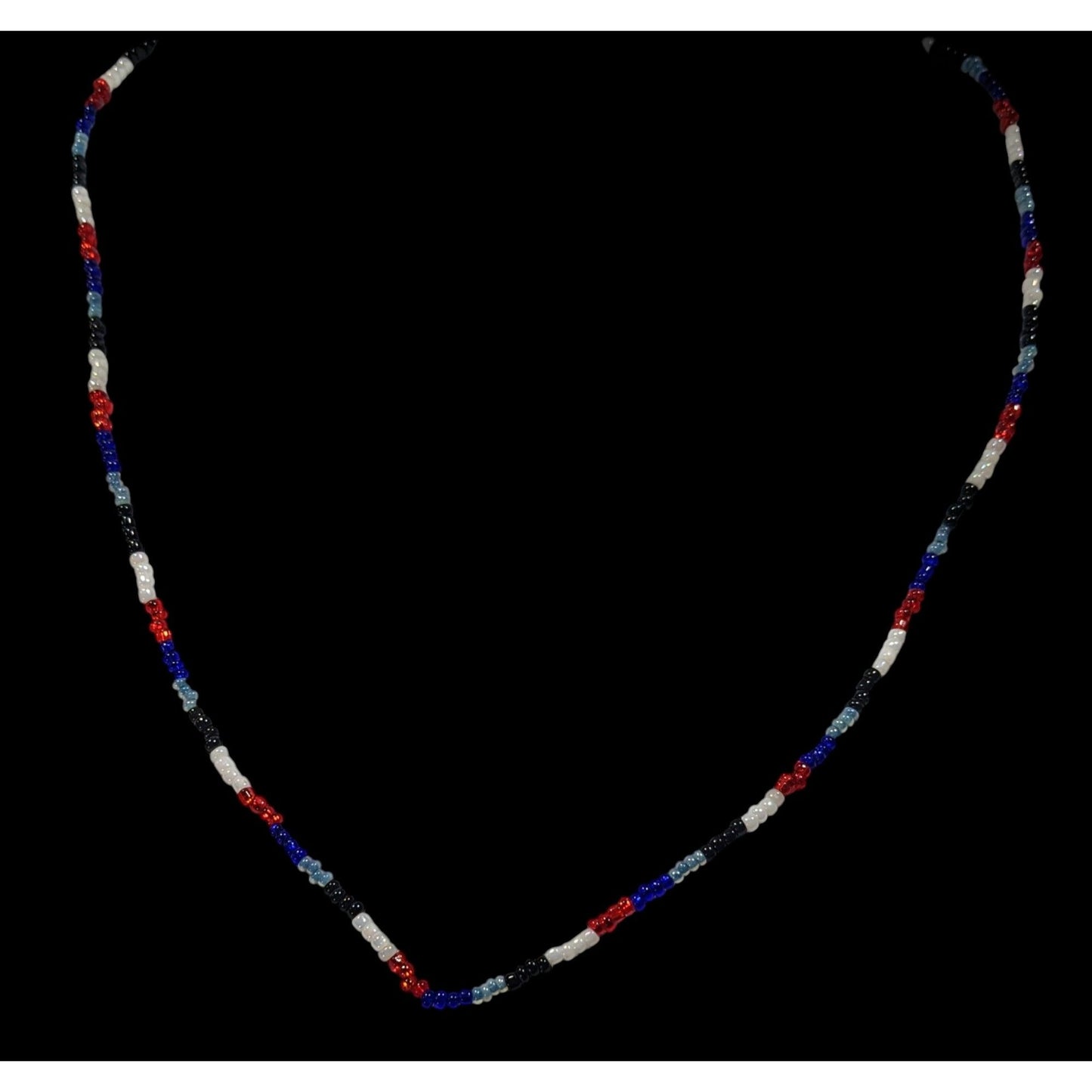 Casual Red White Blue And Black Glass Beaded Necklace