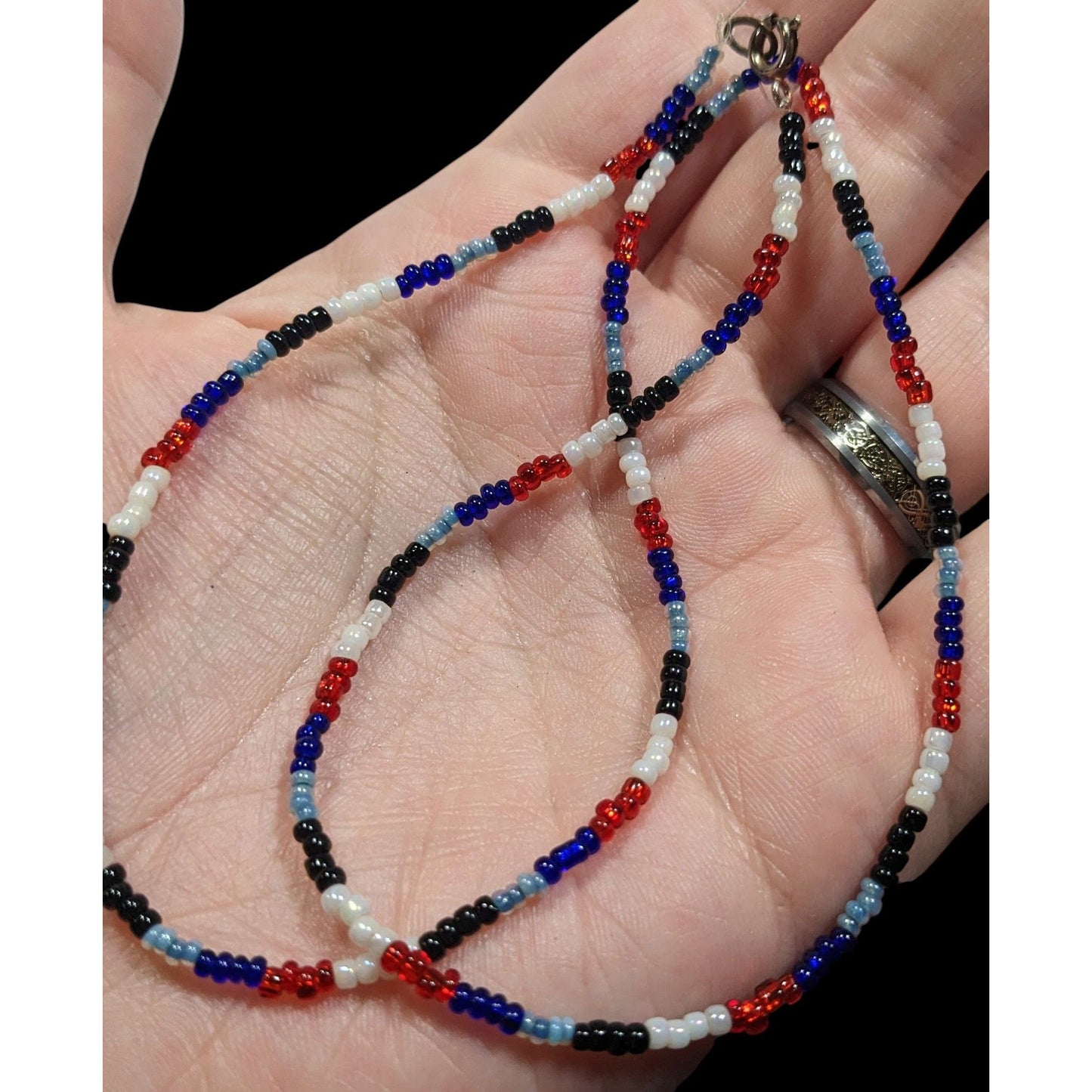 Casual Red White Blue And Black Glass Beaded Necklace