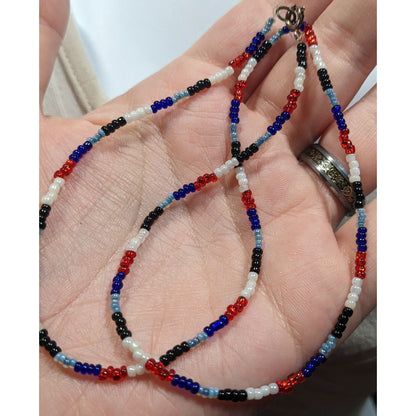 Casual Red White Blue And Black Glass Beaded Necklace