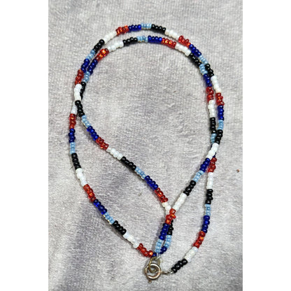 Casual Red White Blue And Black Glass Beaded Necklace