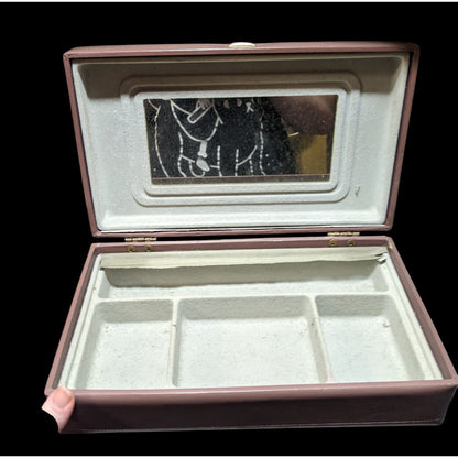 Vintage Tan Faux Leather Hinged Jewelry Box