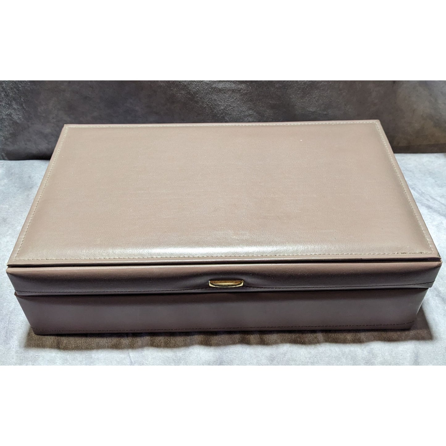 Vintage Tan Faux Leather Hinged Jewelry Box