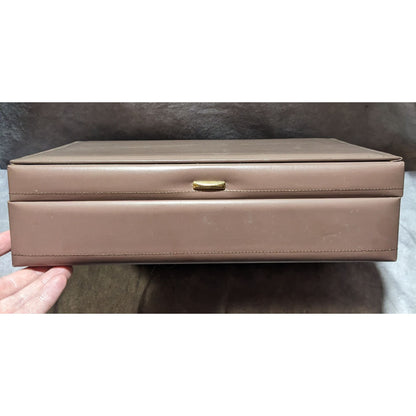 Vintage Tan Faux Leather Hinged Jewelry Box