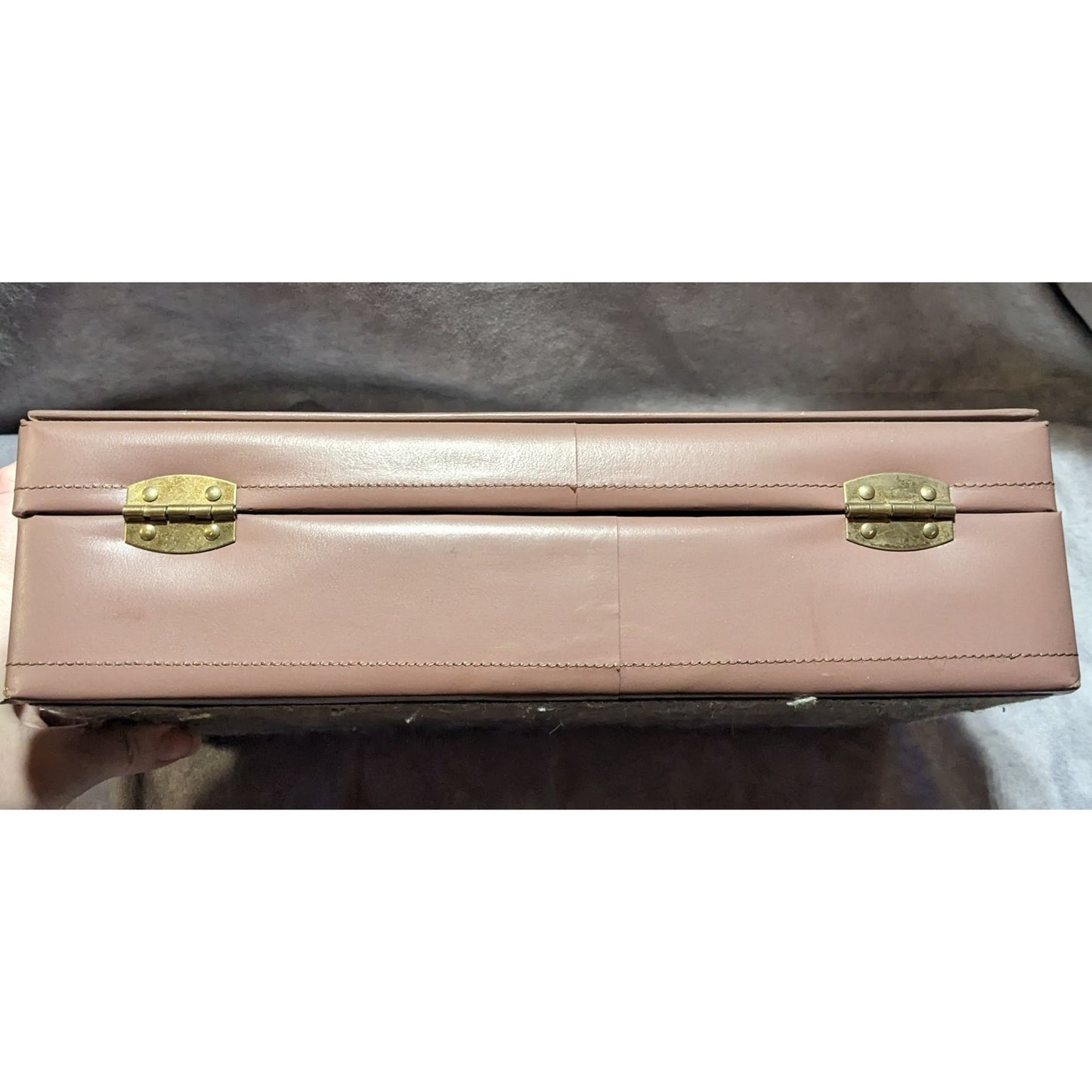 Vintage Tan Faux Leather Hinged Jewelry Box