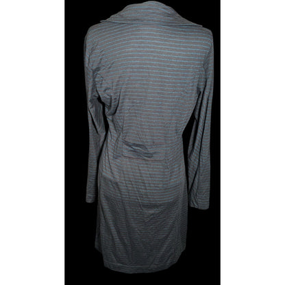 Sandwich_ Dark Grey And Metallic Blue Striped Button Up Sweater