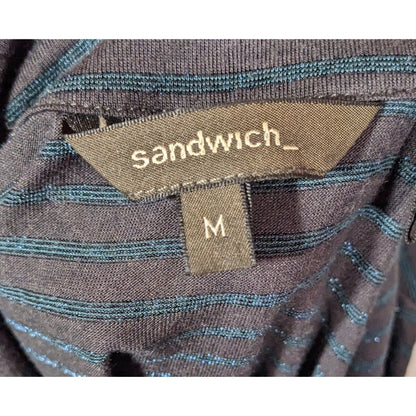 Sandwich_ Dark Grey And Metallic Blue Striped Button Up Sweater