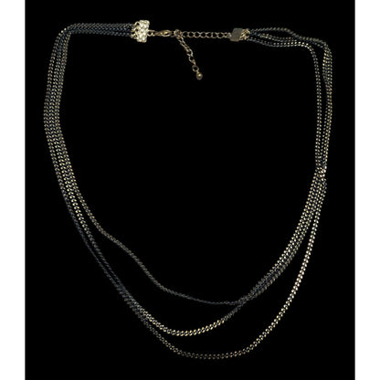 Dark Elegant Black And Gold Tone Multilayer Chain Necklace