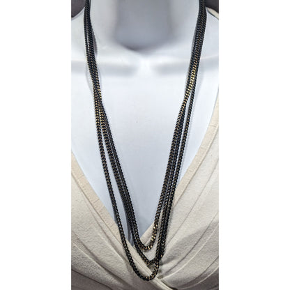Dark Elegant Black And Gold Tone Multilayer Chain Necklace