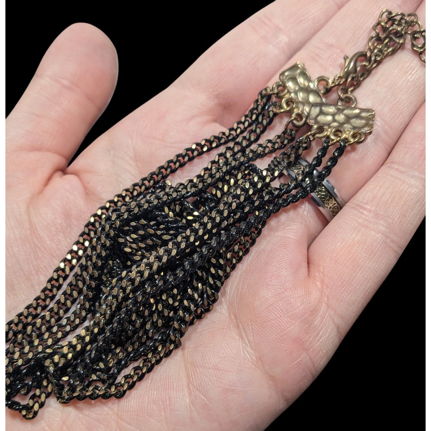 Dark Elegant Black And Gold Tone Multilayer Chain Necklace