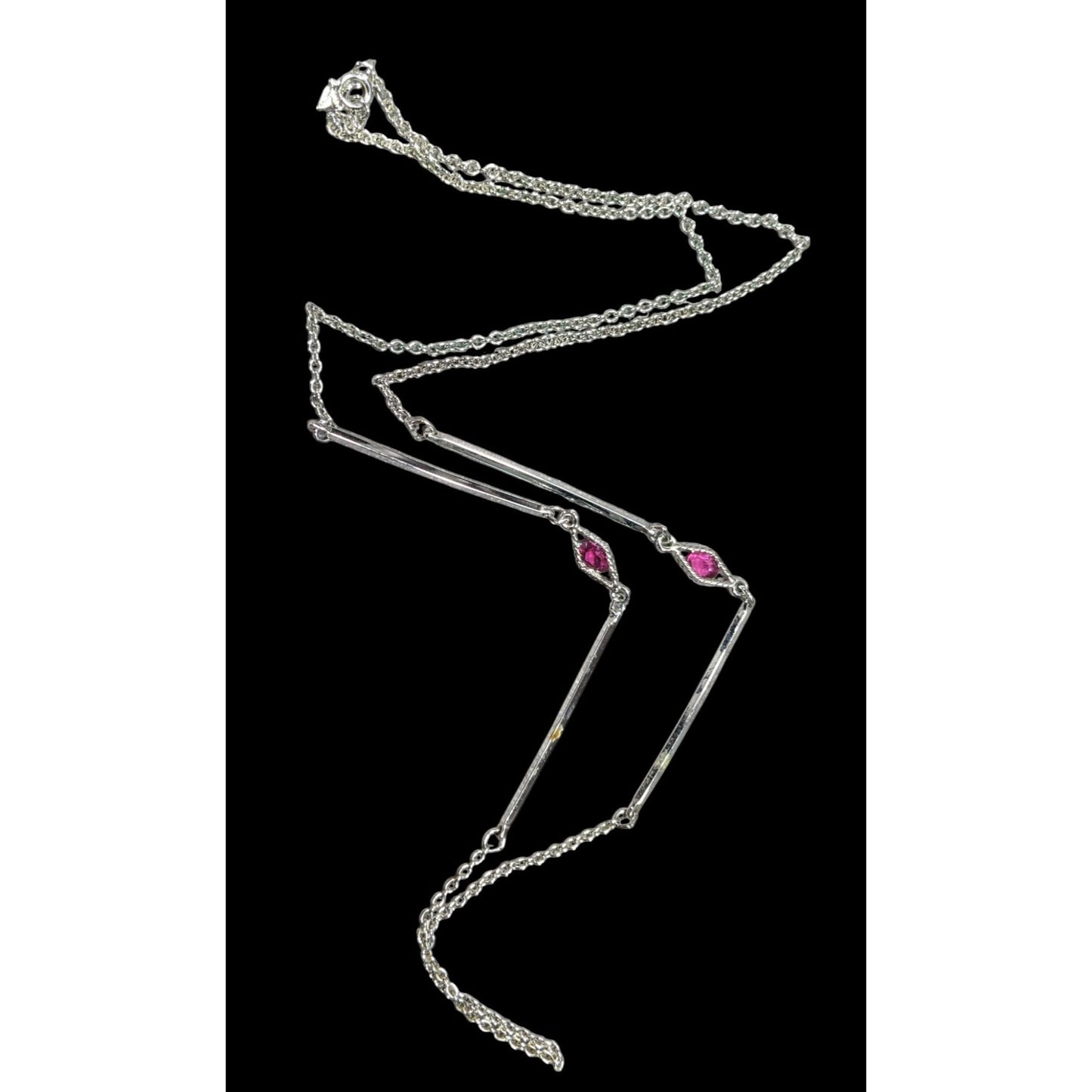 Vintage 70s Sarah Coventry "Serenade" Flapper Style Silver Tone And Pink Necklace