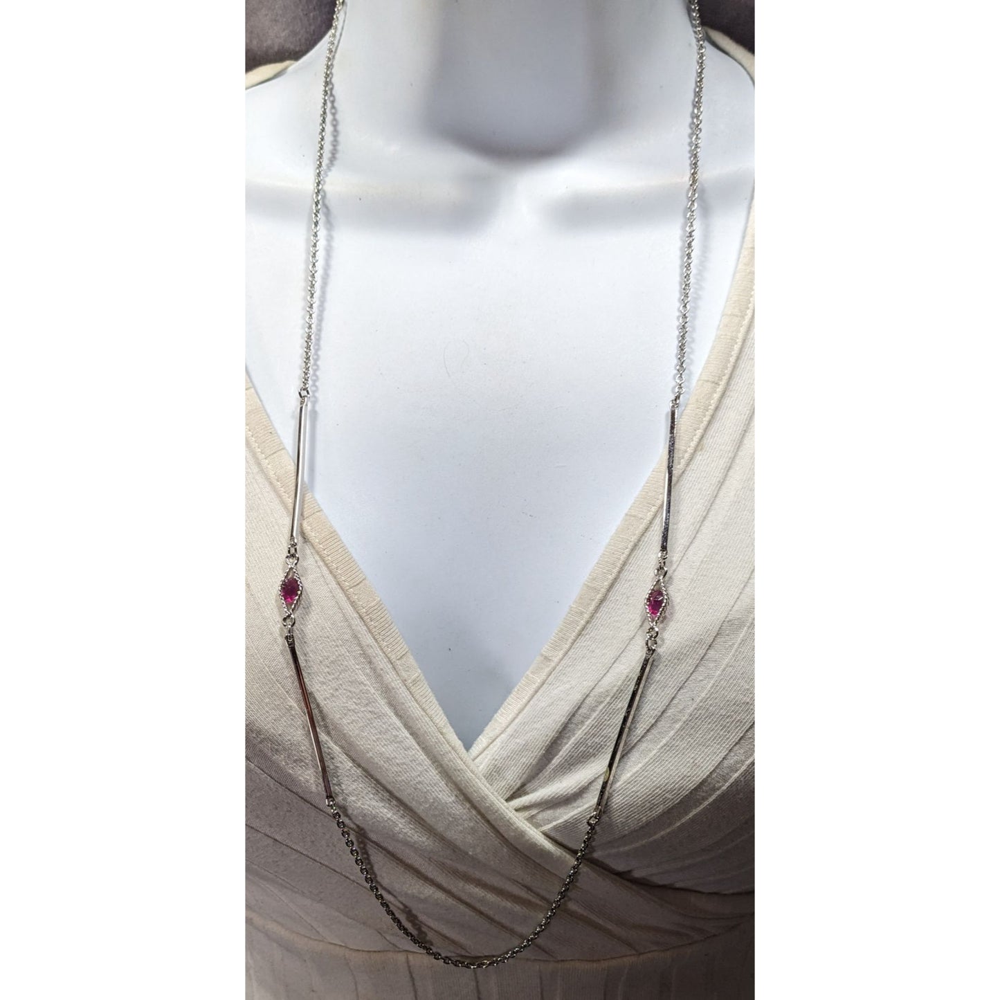 Vintage 70s Sarah Coventry "Serenade" Flapper Style Silver Tone And Pink Necklace