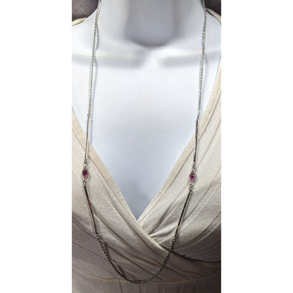 Vintage 70s Sarah Coventry "Serenade" Flapper Style Silver Tone And Pink Necklace