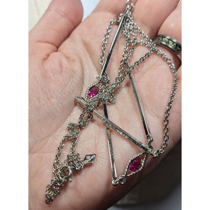 Vintage 70s Sarah Coventry "Serenade" Flapper Style Silver Tone And Pink Necklace