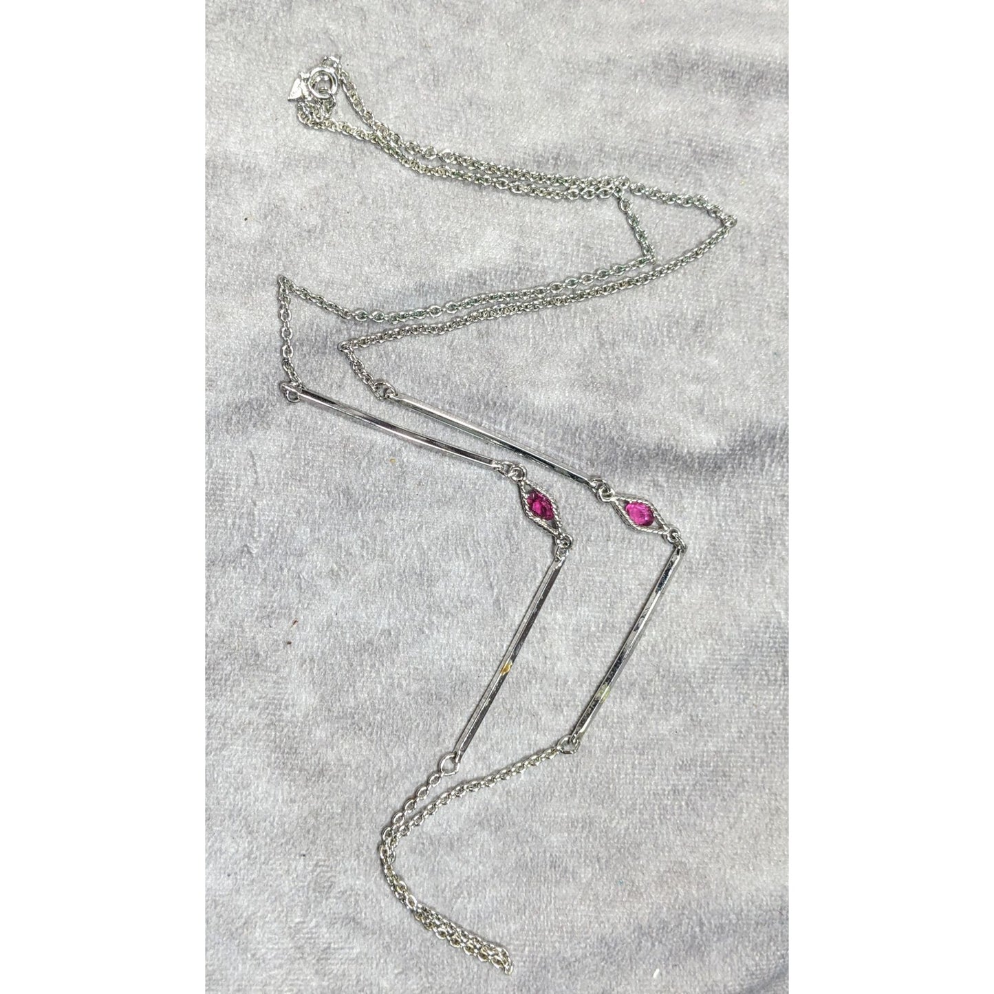 Vintage 70s Sarah Coventry "Serenade" Flapper Style Silver Tone And Pink Necklace