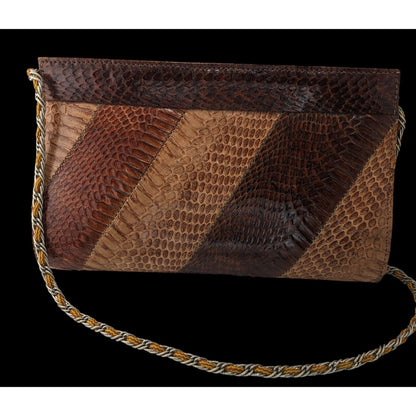 Vintage Patchwork Snakeskin Leather Clutch With Chain Strap