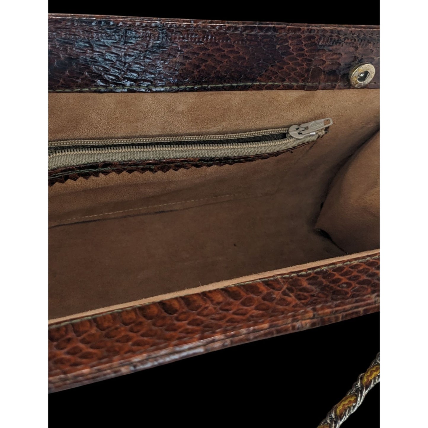 Vintage Patchwork Snakeskin Leather Clutch With Chain Strap