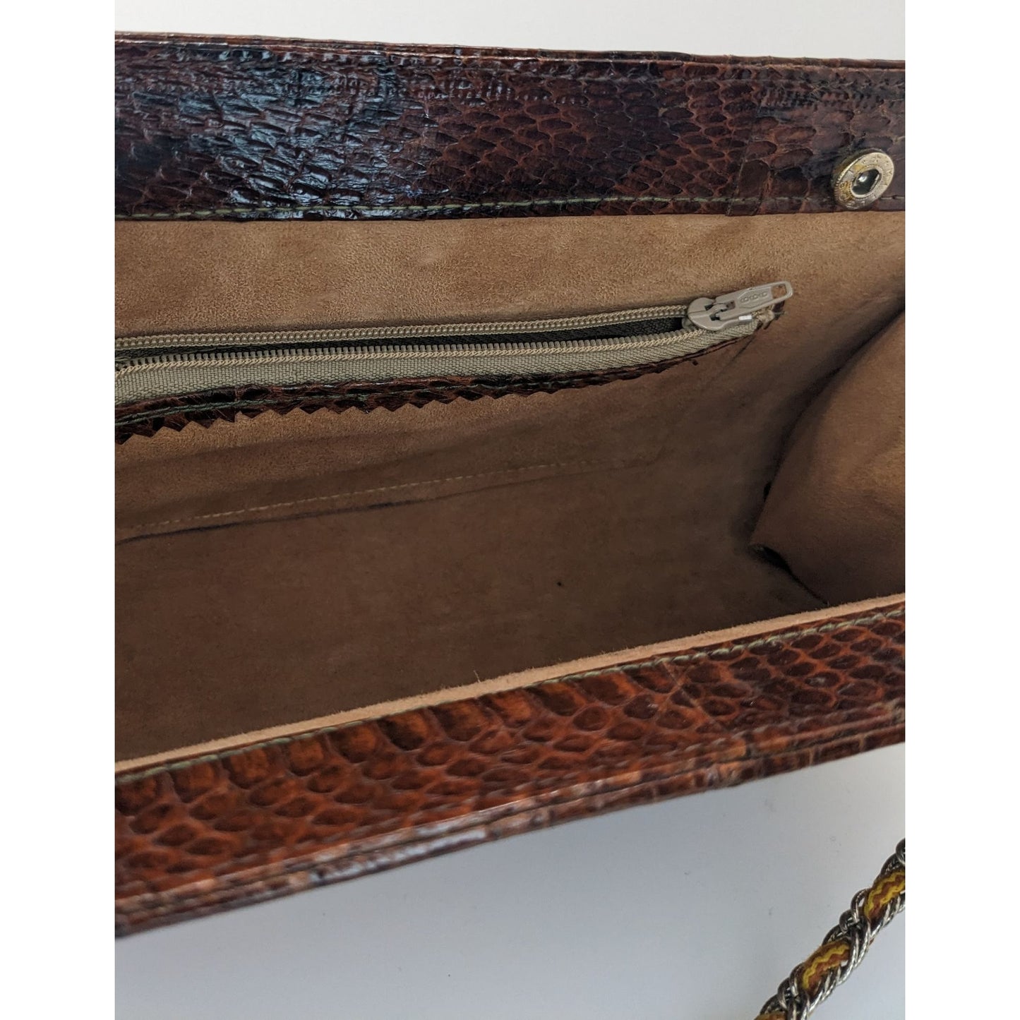 Vintage Patchwork Snakeskin Leather Clutch With Chain Strap