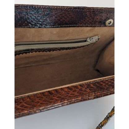 Vintage Patchwork Snakeskin Leather Clutch With Chain Strap