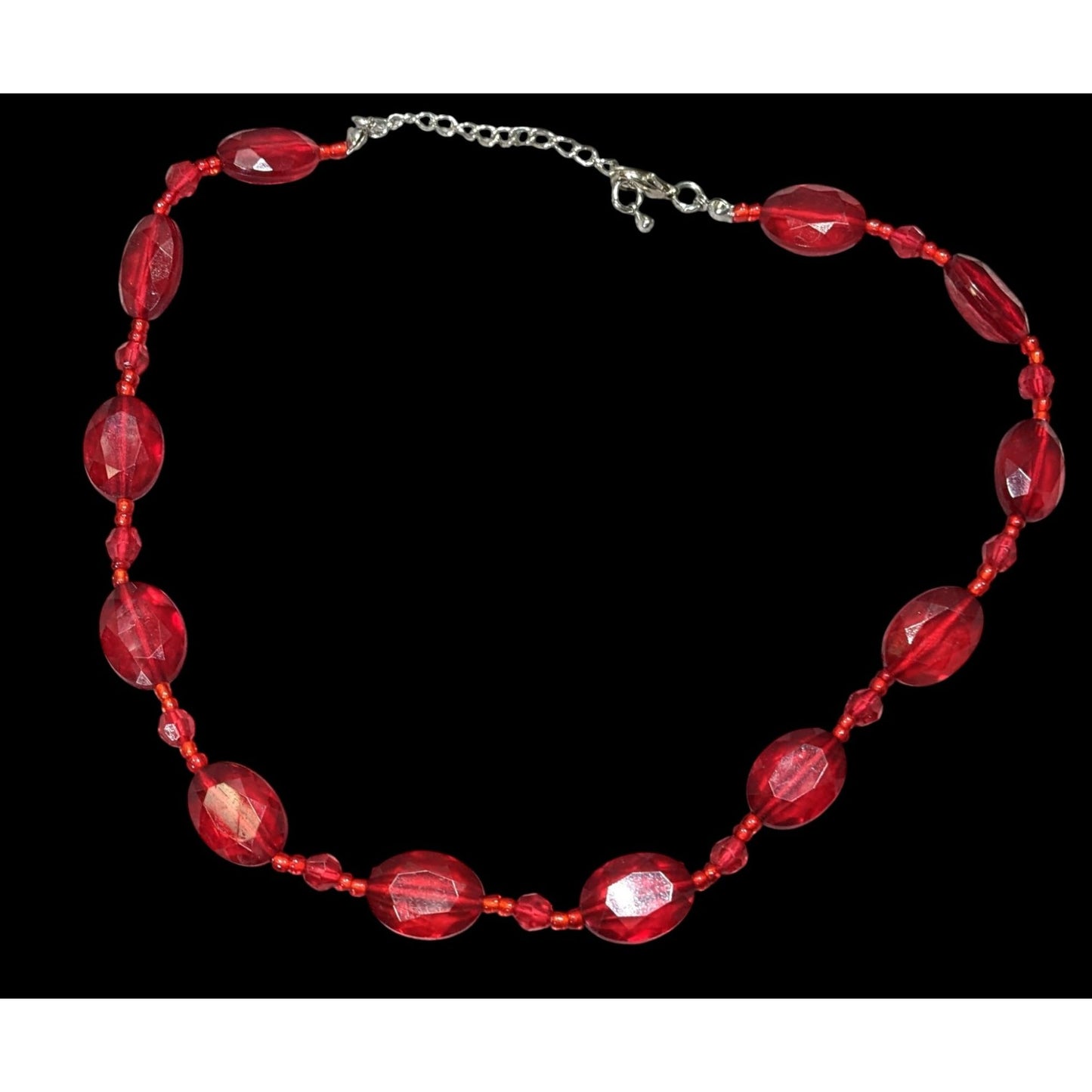 Vintage Red Faceted Bead Necklace With Adjustable Chain