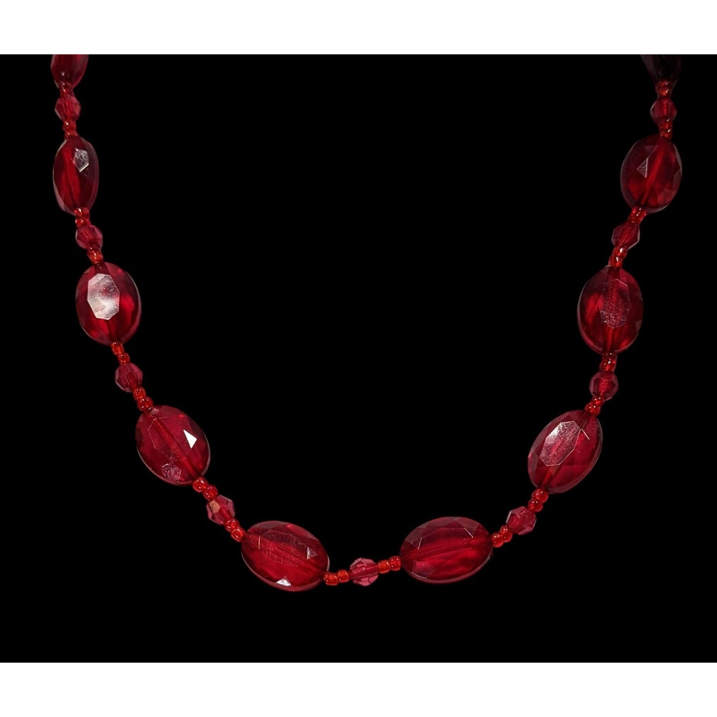 Vintage Red Faceted Bead Necklace With Adjustable Chain