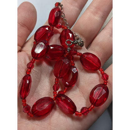 Vintage Red Faceted Bead Necklace With Adjustable Chain