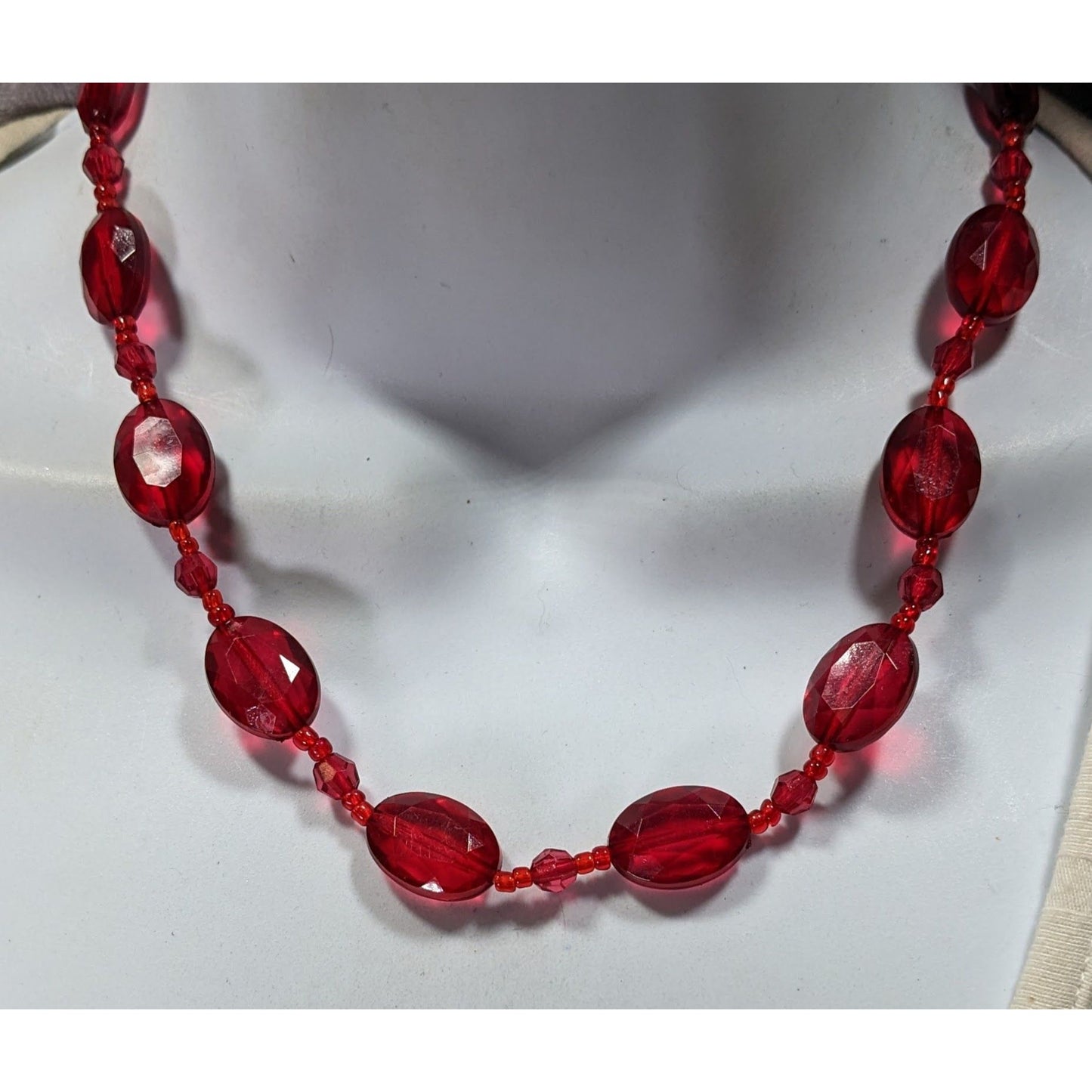 Vintage Red Faceted Bead Necklace With Adjustable Chain