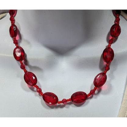 Vintage Red Faceted Bead Necklace With Adjustable Chain