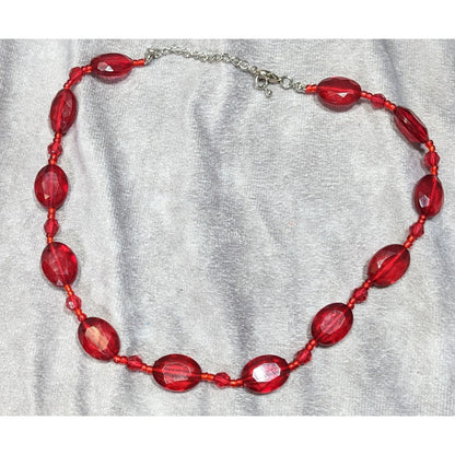 Vintage Red Faceted Bead Necklace With Adjustable Chain