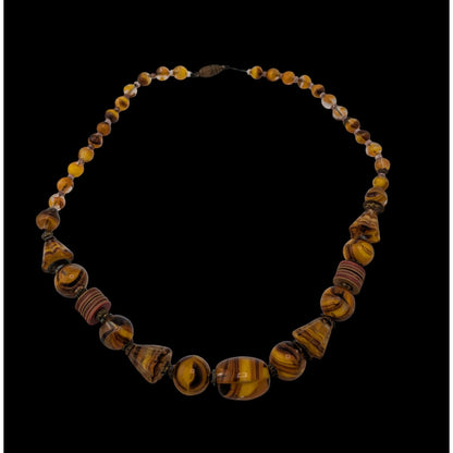 Vintage Marbled Glass Necklace In Honey And Earth Tones