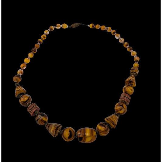 Vintage Marbled Glass Necklace In Honey And Earth Tones