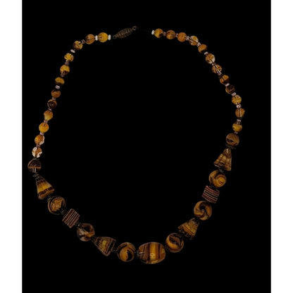 Vintage Marbled Glass Necklace In Honey And Earth Tones