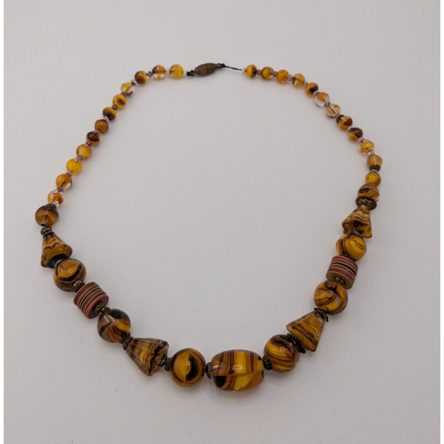 Vintage Marbled Glass Necklace In Honey And Earth Tones