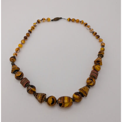 Vintage Marbled Glass Necklace In Honey And Earth Tones