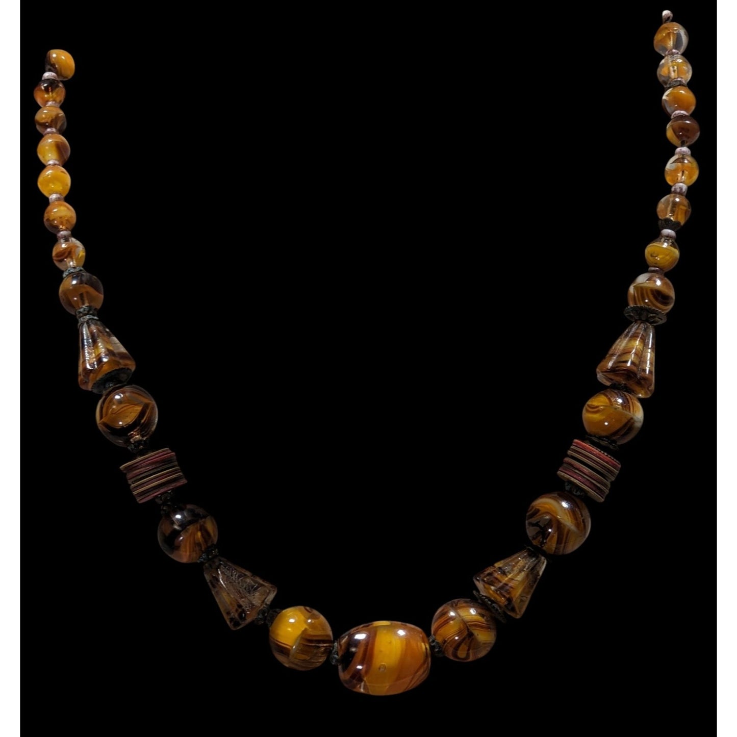 Vintage Marbled Glass Necklace In Honey And Earth Tones