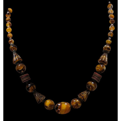 Vintage Marbled Glass Necklace In Honey And Earth Tones
