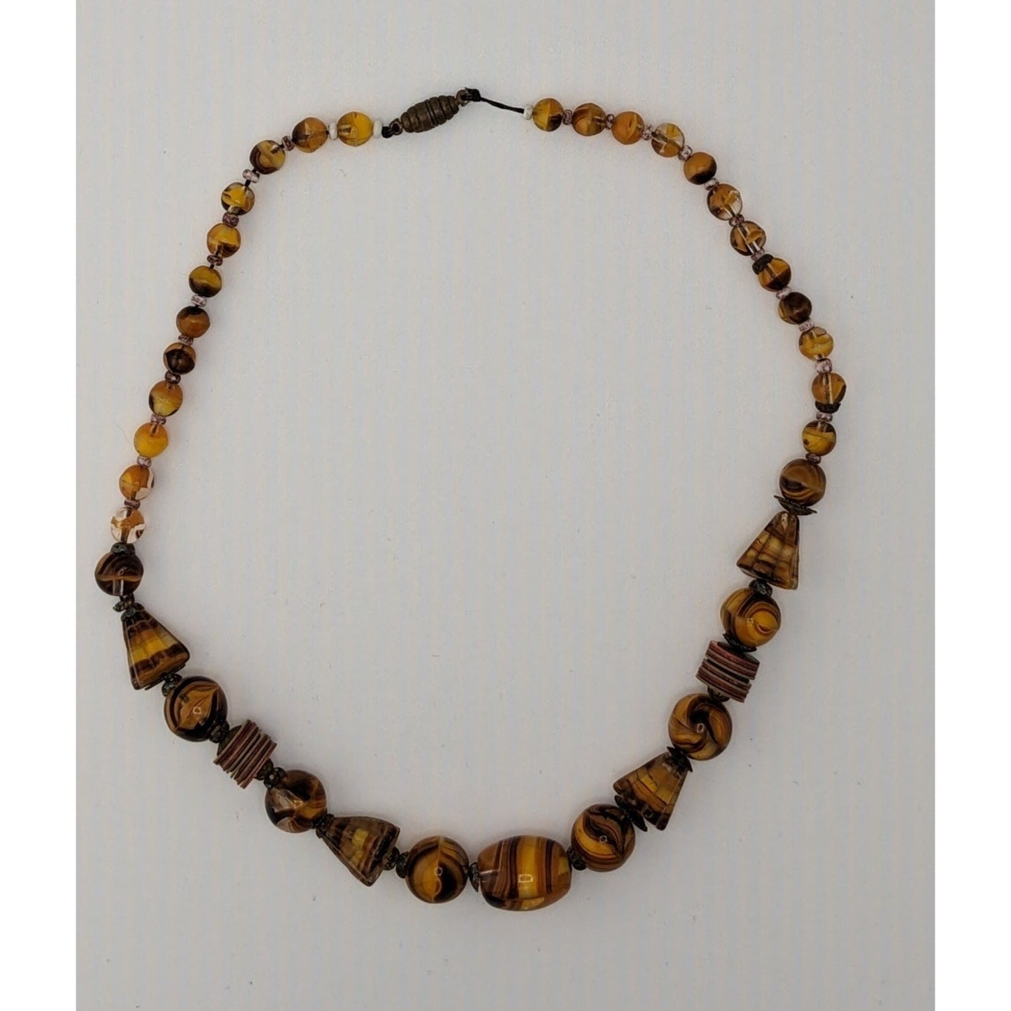 Vintage Marbled Glass Necklace In Honey And Earth Tones